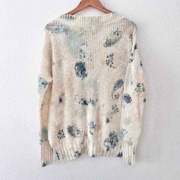 Pilcro Anthro Slouchy V-Neck Sweater Small Oversized Ivory Floral Bohemian - Picture 7 of 7